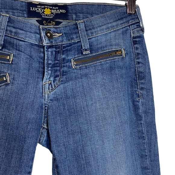 Lucky Brand Meadowood Moto Jeans Low Rise Skinny Zipper Detail Blue 0 25 - Picture 7 of 16